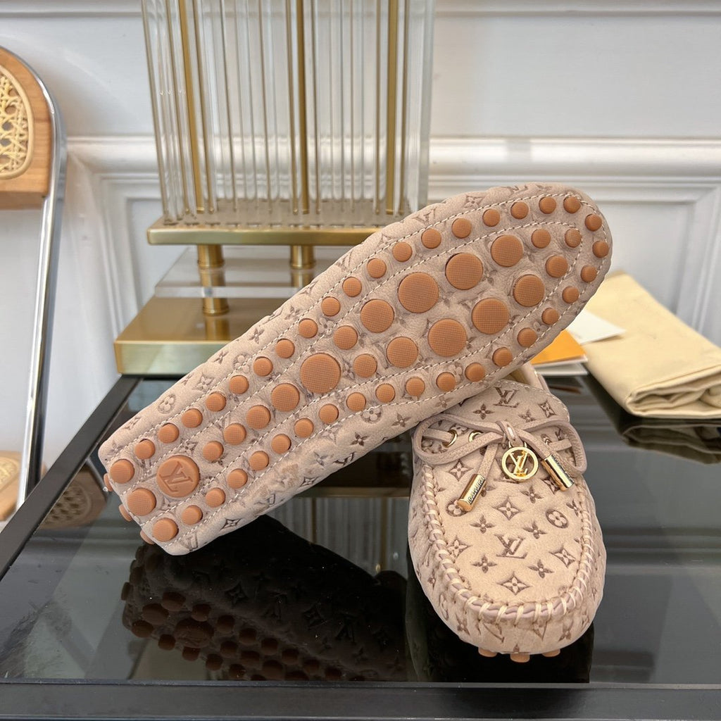 LOUIS VUITTON LV GLORIA FLAT LOAFER LOGO STAMPING BEIGE
