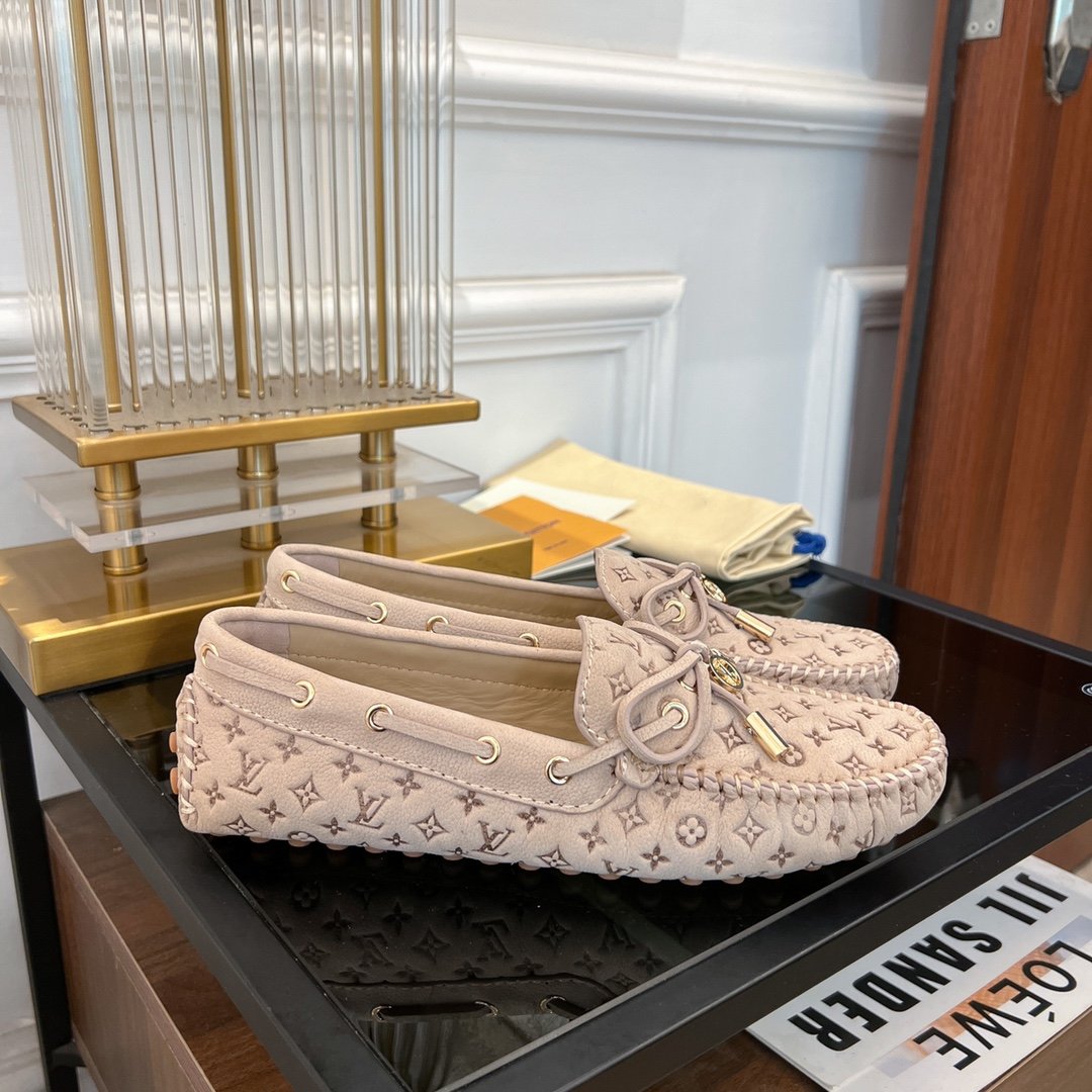 LOUIS VUITTON LV GLORIA FLAT LOAFER LOGO STAMPING BEIGE
