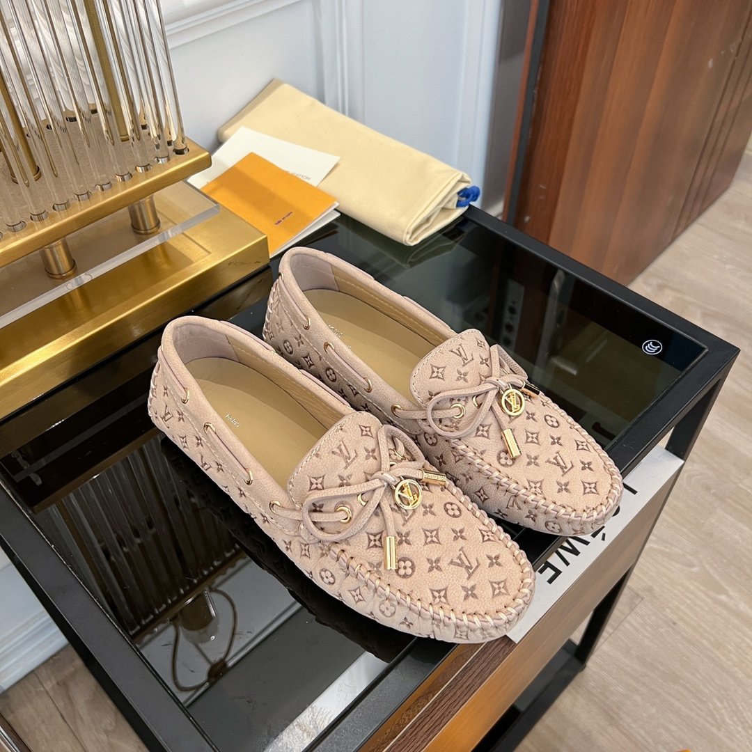 LOUIS VUITTON LV GLORIA FLAT LOAFER LOGO STAMPING BEIGE
