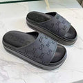 GUCCI PLATFORM SANDALS IN BLACK MONOGRAM IMPORTED TPU