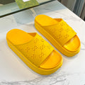 GUCCI PLATFORM SANDALS IN BRIGHT YELLOW MONOGRAM IMPORTED TPU