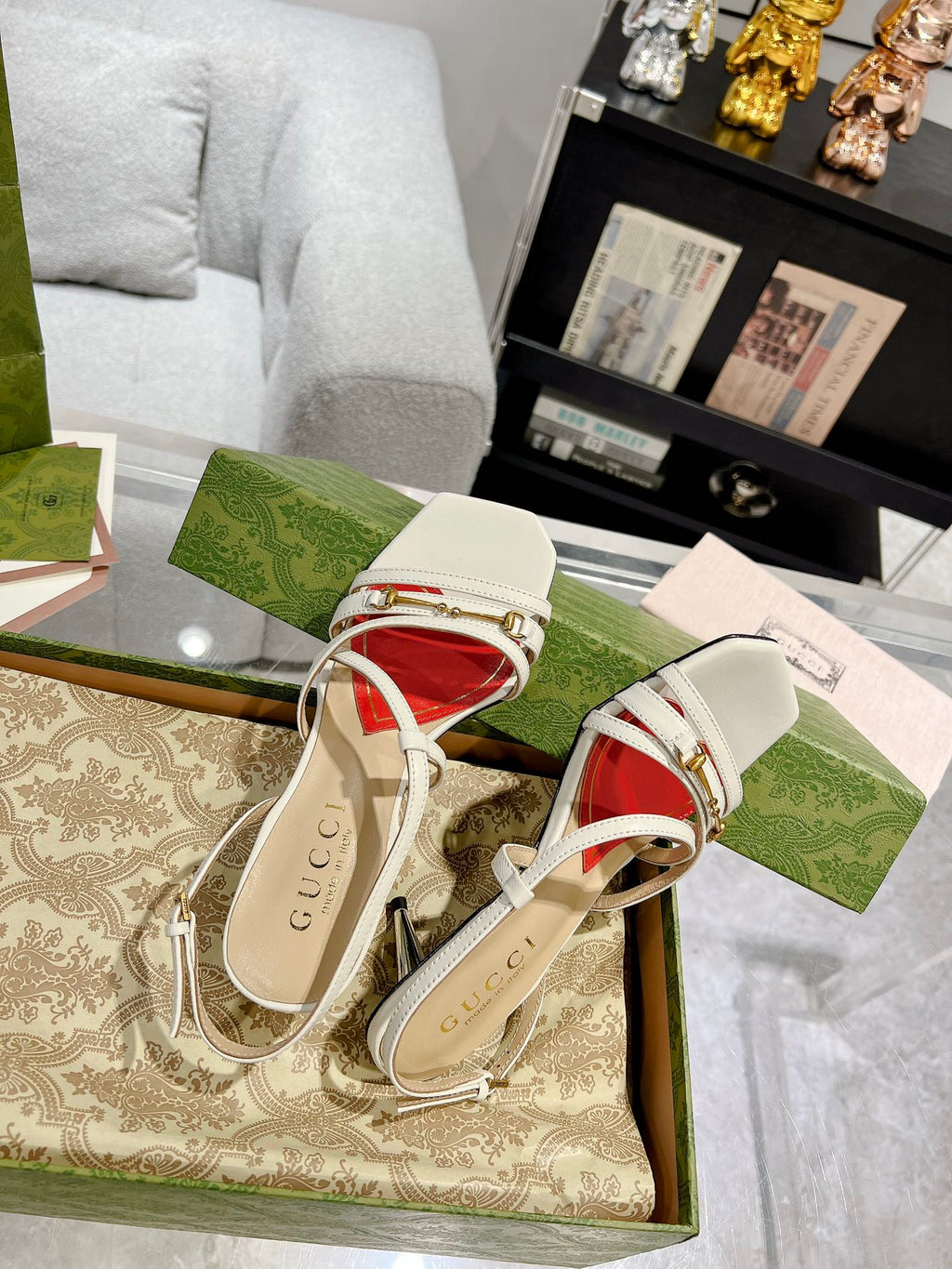 GUCCI HIGH HEEL 65MM IN WHITE CALFSKIN WITH RED HEART