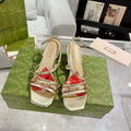 GUCCI CLASSIC STRAPPY HEEL SANDAL METALLIC GOLD CALFSKIN