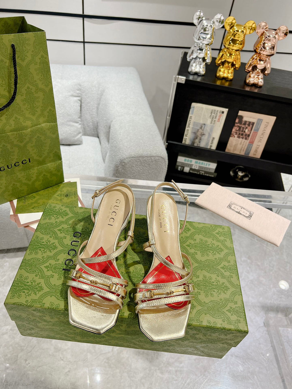 GUCCI HIGH HEEL 65MM IN LIGHT GOLD CALFSKIN WITH RED HEART