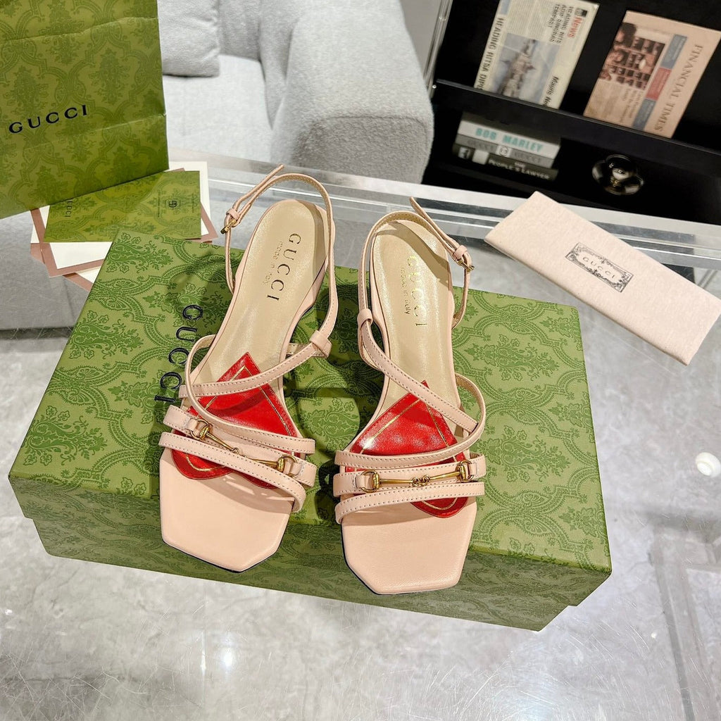 GUCCI CLASSIC STRAPPY HEEL SANDAL PASTEL PINK CALFSKIN