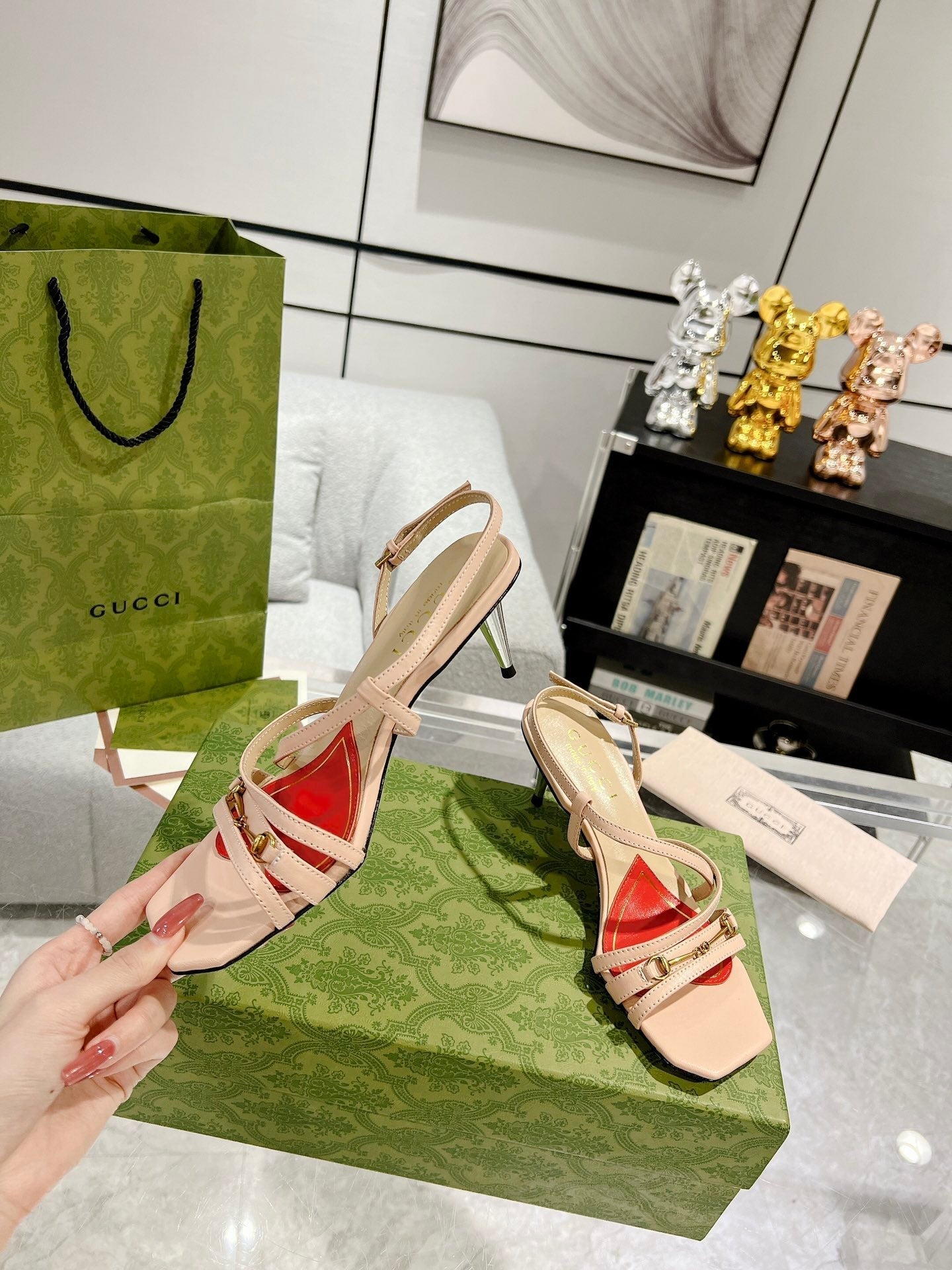 GUCCI HIGH HEEL 65MM IN TAN BEIGE CALFSKIN WITH RED HEART