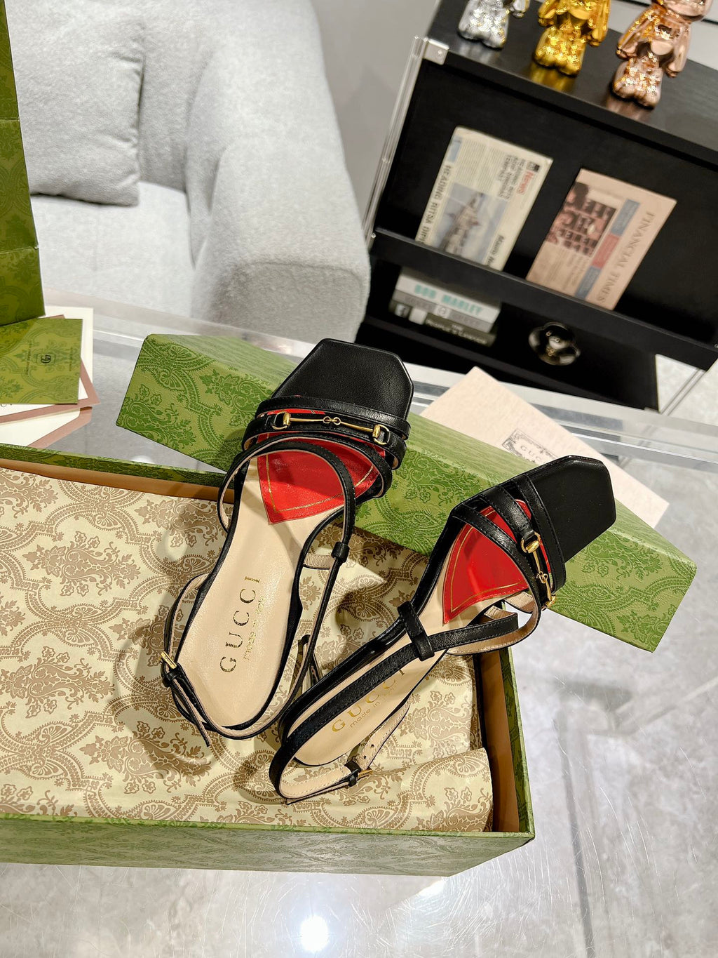 GUCCI HIGH HEEL 65MM IN BLACK CALFSKIN WITH RED HEART