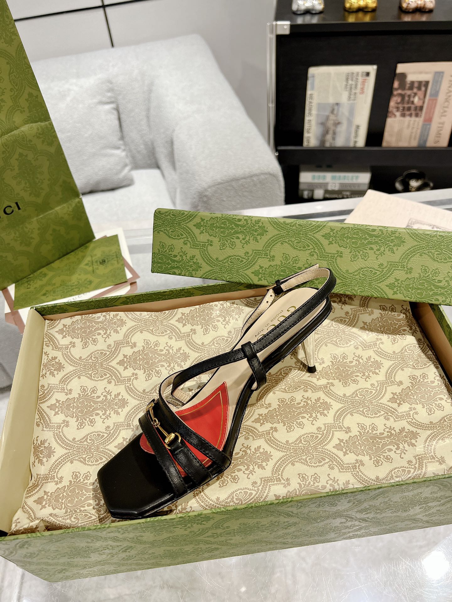 GUCCI HIGH HEEL 65MM IN BLACK CALFSKIN WITH RED HEART