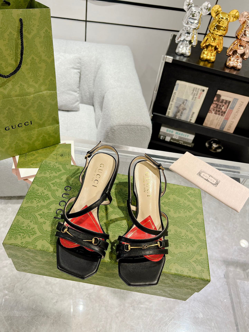 GUCCI HIGH HEEL 65MM IN BLACK CALFSKIN WITH RED HEART