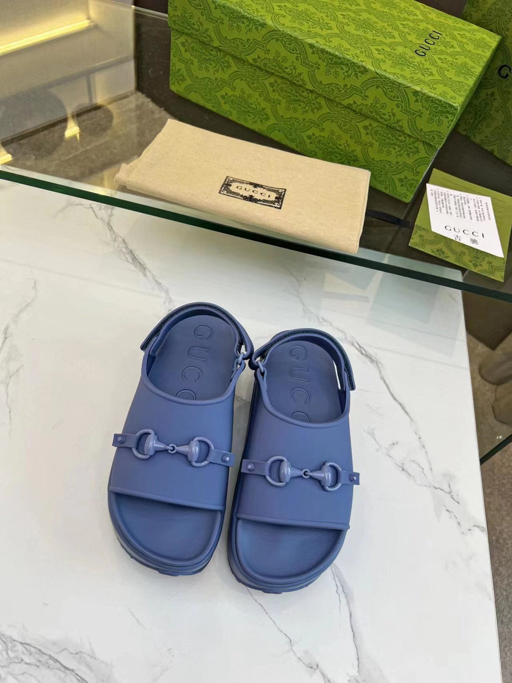GUCCI HORSEBIT FLATFORM SANDAL 5 CM IN AEGEAN BLUE IMPORTED TPU
