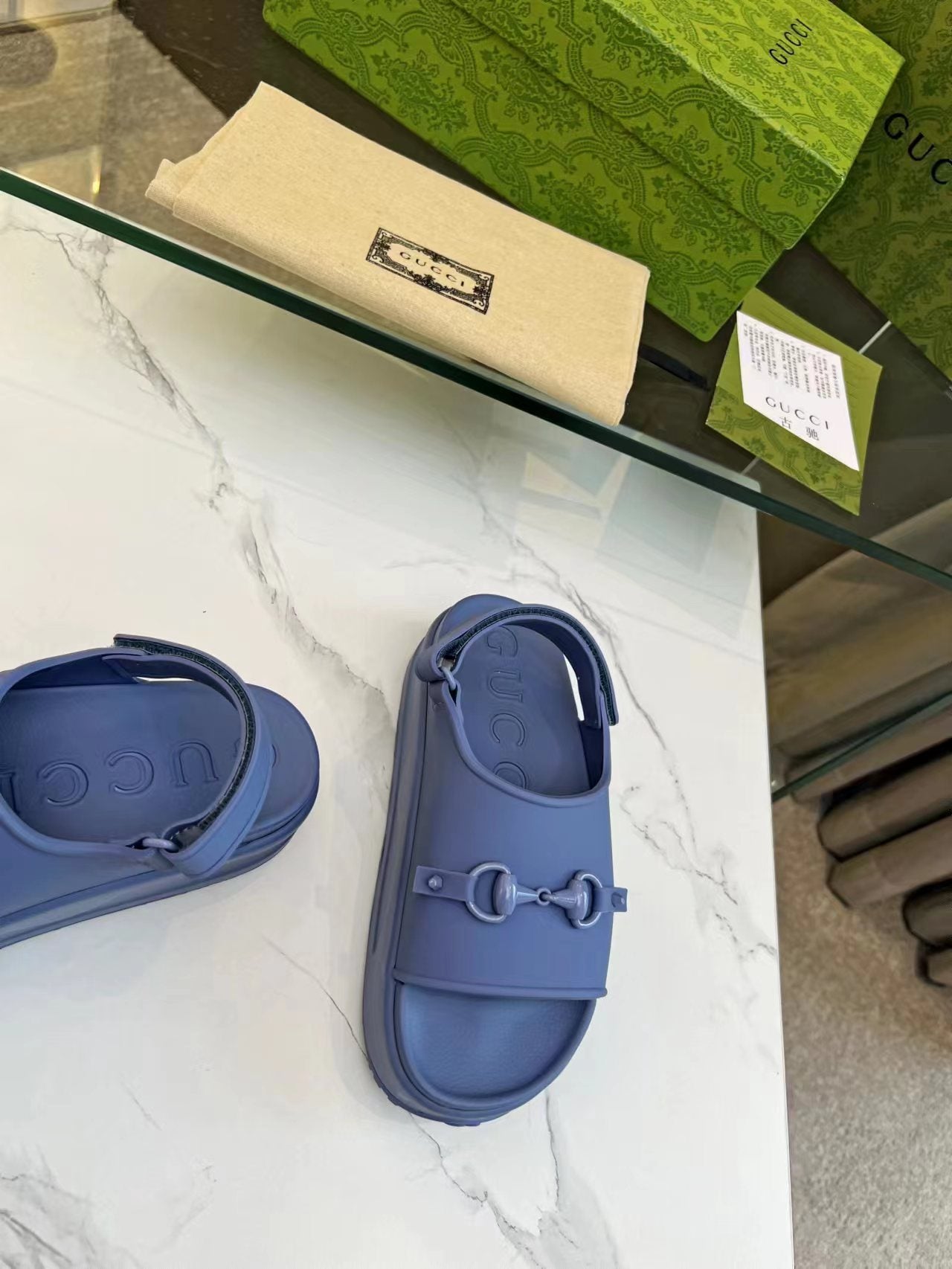 GUCCI HORSEBIT FLATFORM SANDAL 5 CM IN AEGEAN BLUE IMPORTED TPU