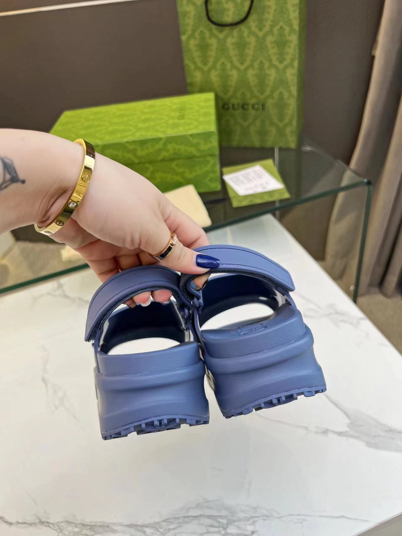 GUCCI HORSEBIT FLATFORM SANDAL 5 CM IN AEGEAN BLUE IMPORTED TPU