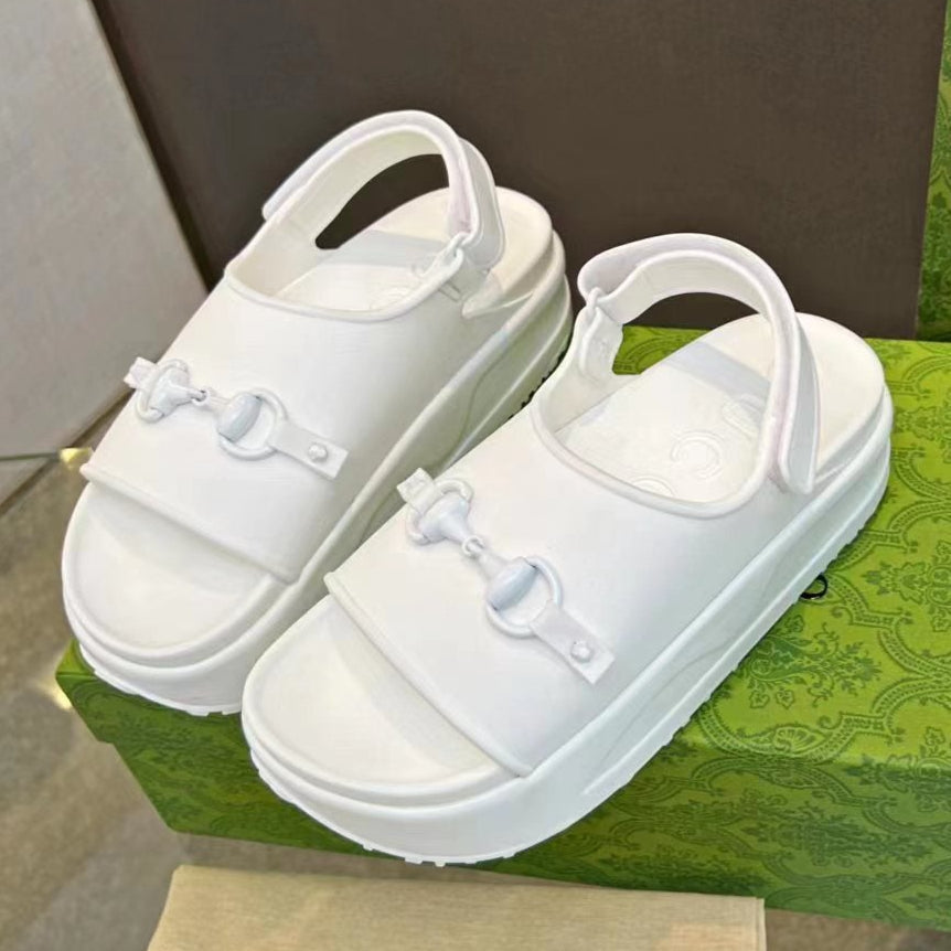 GUCCI HORSEBIT FLATFORM SANDAL 5 CM IN WHITE IMPORTED TPU