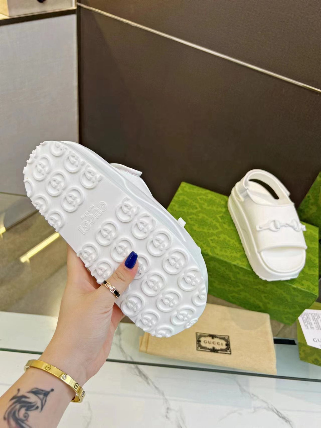 GUCCI HORSEBIT FLATFORM SANDAL 5 CM IN WHITE IMPORTED TPU