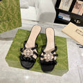 GUCCI CRYSTAL MID - HEEL BLACK CALFSKIN