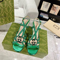 GUCCI CRYSTAL HIGH HEEL SANDAL JADE GREEN CALFSKIN SPECIAL