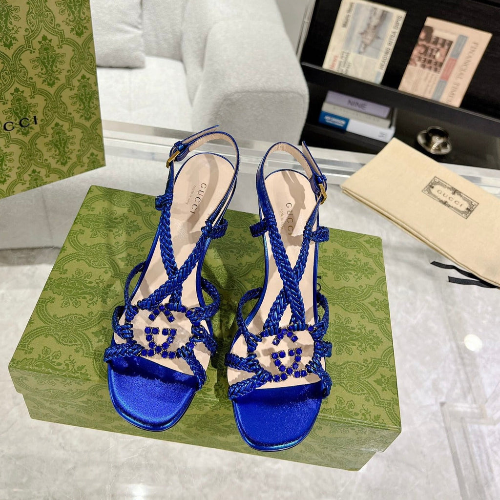 GUCCI CRYSTAL HIGH HEEL SANDAL AZURE CALFSKIN SPECIAL