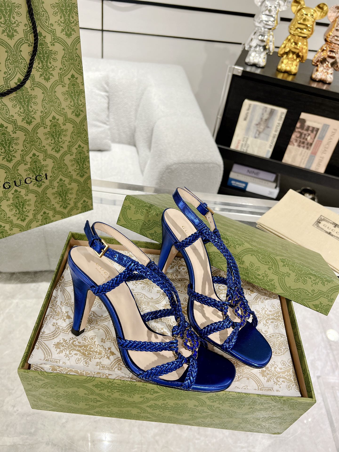 GUCCI CRYSTAL HIGH HEEL SANDAL AZURE CALFSKIN SPECIAL