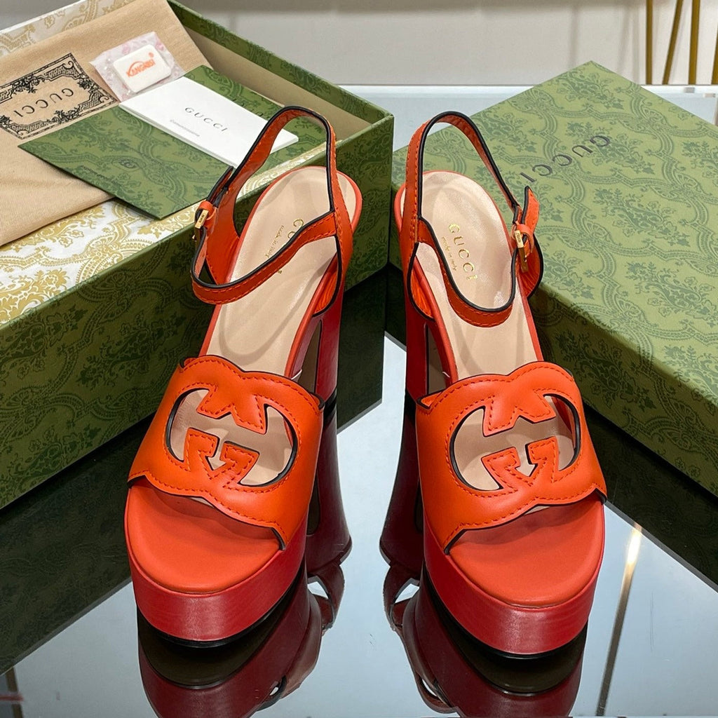 GUCCI 120 INTERLOCKING G SANDAL ORANGE CALFSKIN
