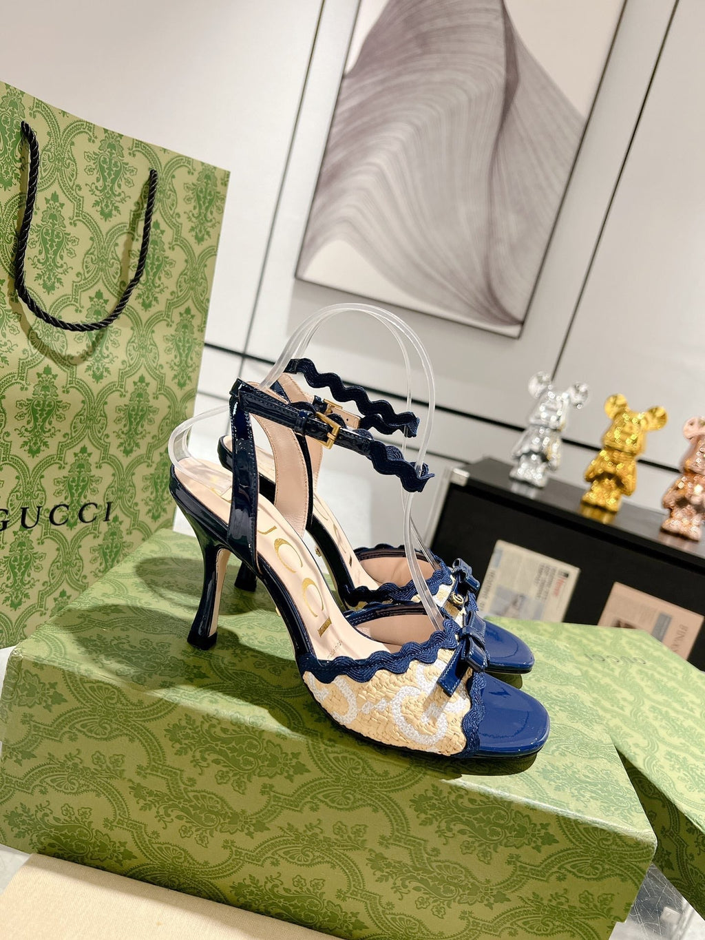 GUCCI HIGH - HEEL SANDAL AZURE FABRIC ATTACH BOW