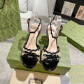 GUCCI HIGH - HEEL SANDAL BLACK FABRIC ATTACH BOW