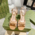 GUCCI HIGH - HEEL SANDAL TAWNY FABRIC ATTACH BOW