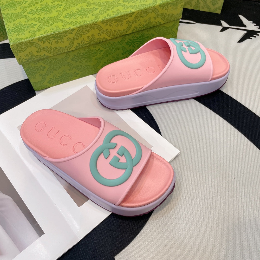 GUCCI INTERLOCKING G SLIDE SANDAL IN BABY PINK IMPORTED TPU