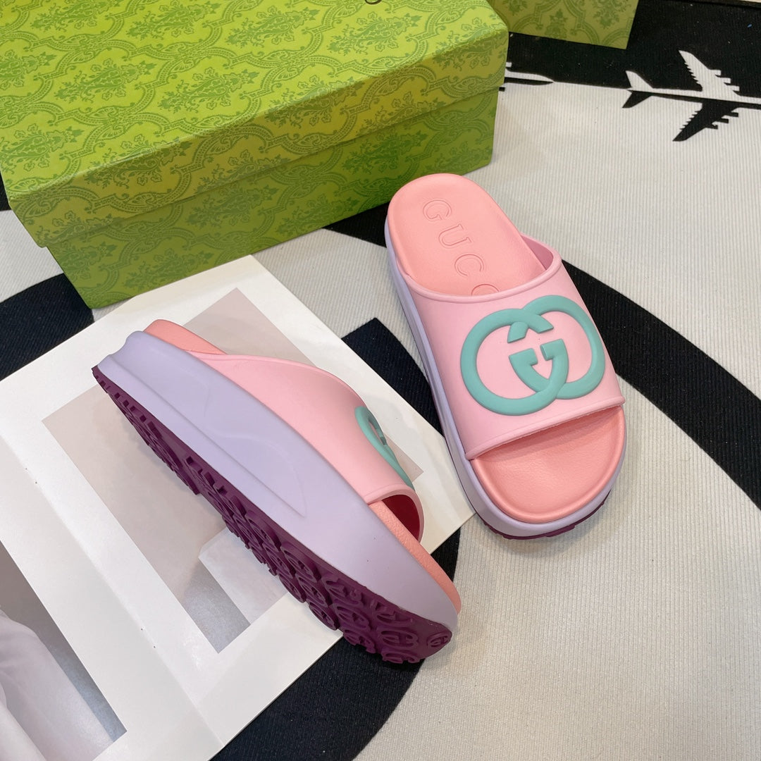 GUCCI INTERLOCKING G SLIDE SANDAL IN BABY PINK IMPORTED TPU