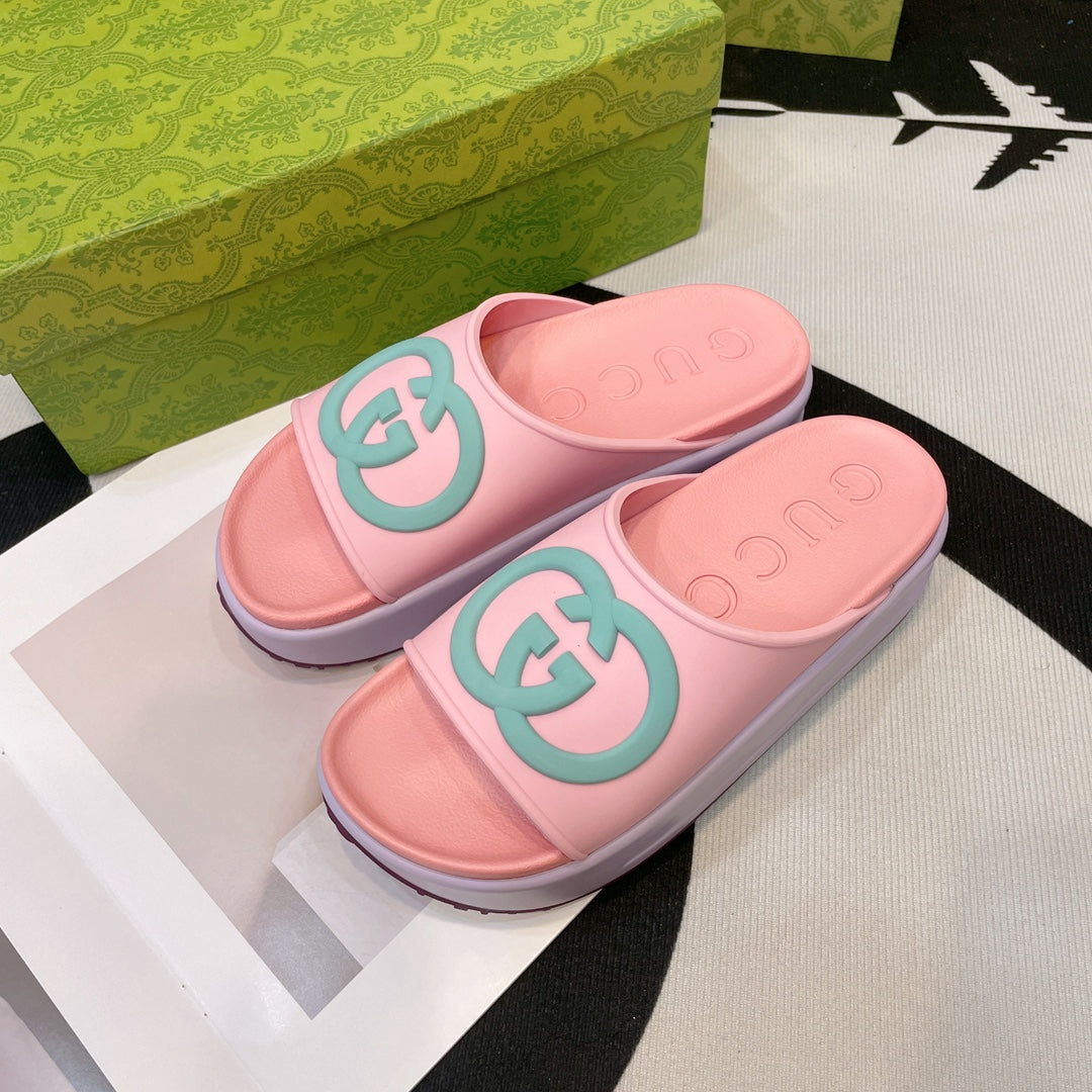 GUCCI INTERLOCKING G SLIDE SANDAL IN BABY PINK IMPORTED TPU