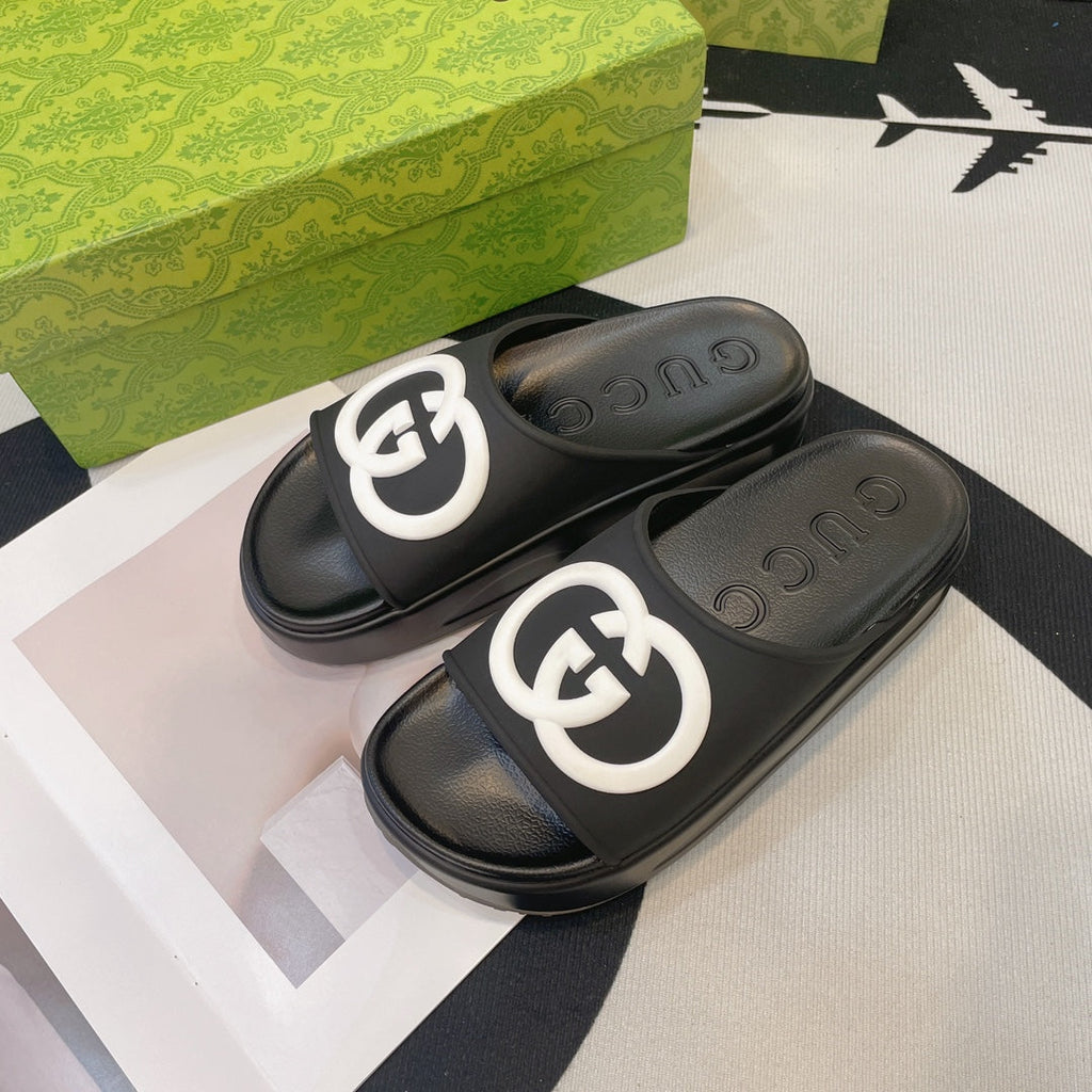 GUCCI INTERLOCKING G SLIDE SANDAL IN BLACK IMPORTED TPU