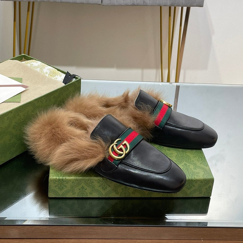 GUCCI 2015 RE-EDITION MEN'S PRINCETOWN IN BLACK CALFSKIN AND LAMB WOOL LINING