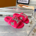 LOUIS VUITTON LV WOMEN'S PASEO FLAT SLIPPER IN DEEP PINK FLEECE