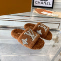 LOUIS VUITTON LV WOMEN'S PASEO FLAT SLIPPER IN CINNAMON BROWN FLEECE