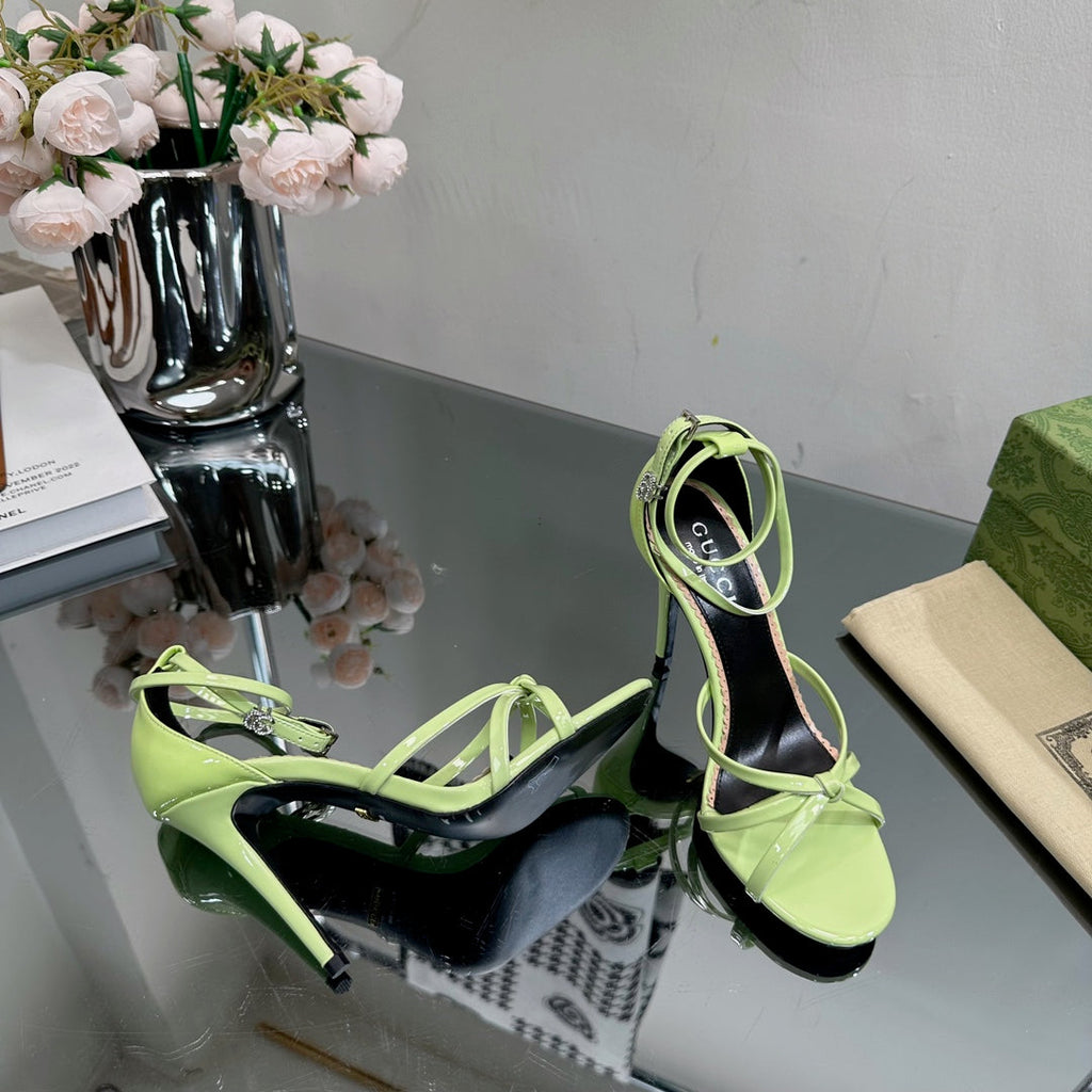 GUCCI 105 STRAPPY SANDAL LIGHT GREEN LAMBSKIN