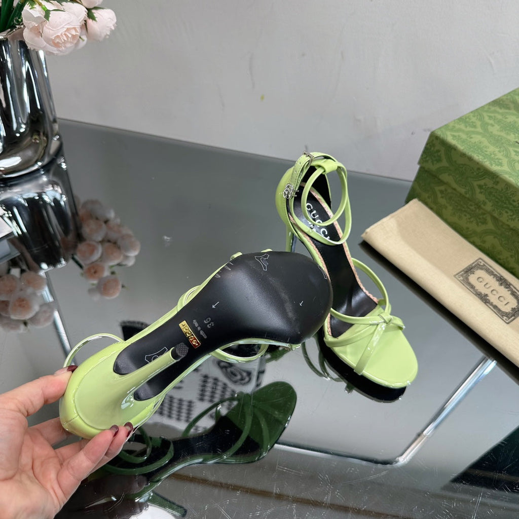 GUCCI 105 STRAPPY SANDAL LIGHT GREEN LAMBSKIN