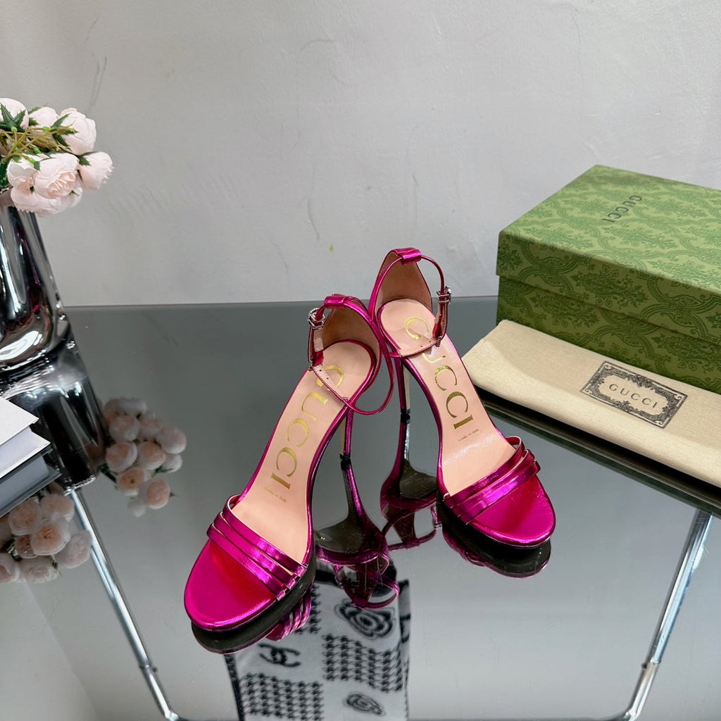 GUCCI 105 HIGH HEEL SANDAL METALLIC PURPLE LAMBSKIN