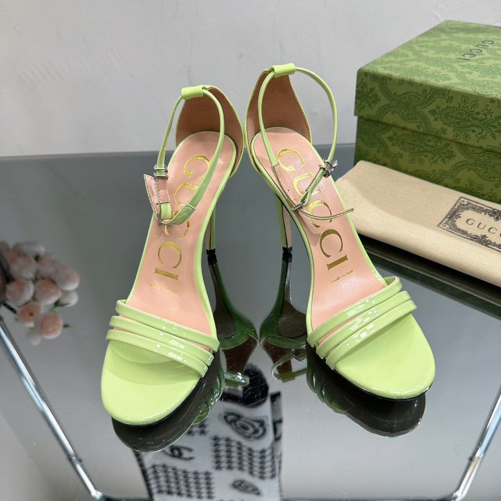 GUCCI 105 HIGH HEEL SANDAL LIME LAMBSKIN