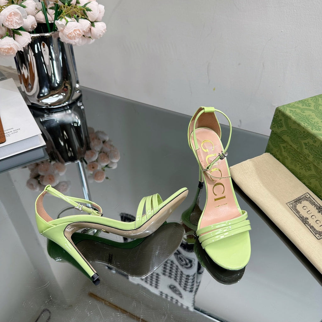 GUCCI 105 HIGH HEEL SANDAL LIME LAMBSKIN