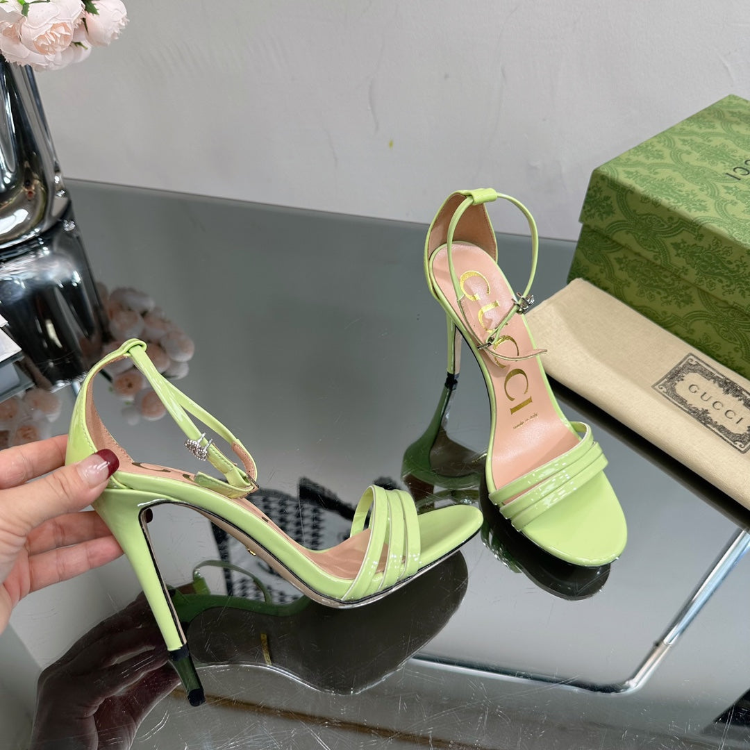 GUCCI 105 HIGH HEEL SANDAL LIME LAMBSKIN