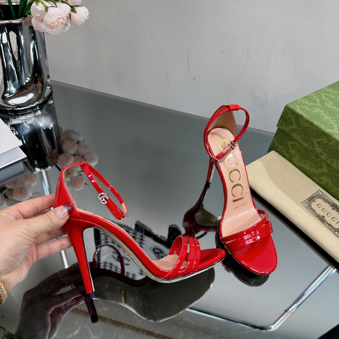 GUCCI 105 HIGH HEEL SANDAL CRIMSON LAMBSKIN
