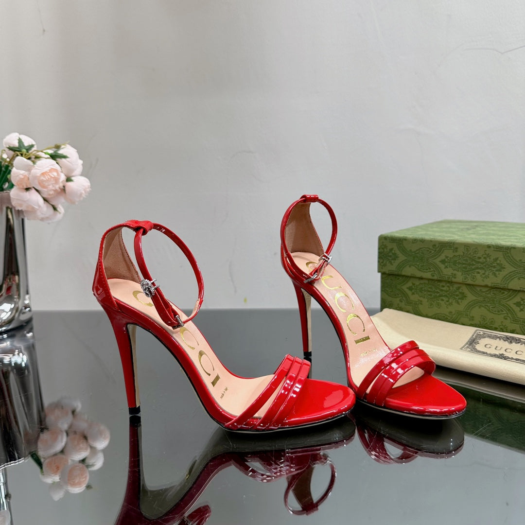 GUCCI 105 HIGH HEEL SANDAL CRIMSON LAMBSKIN