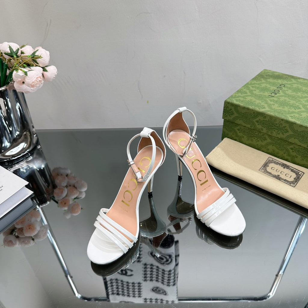 GUCCI 105 HIGH HEEL SANDAL WHITE LAMBSKIN