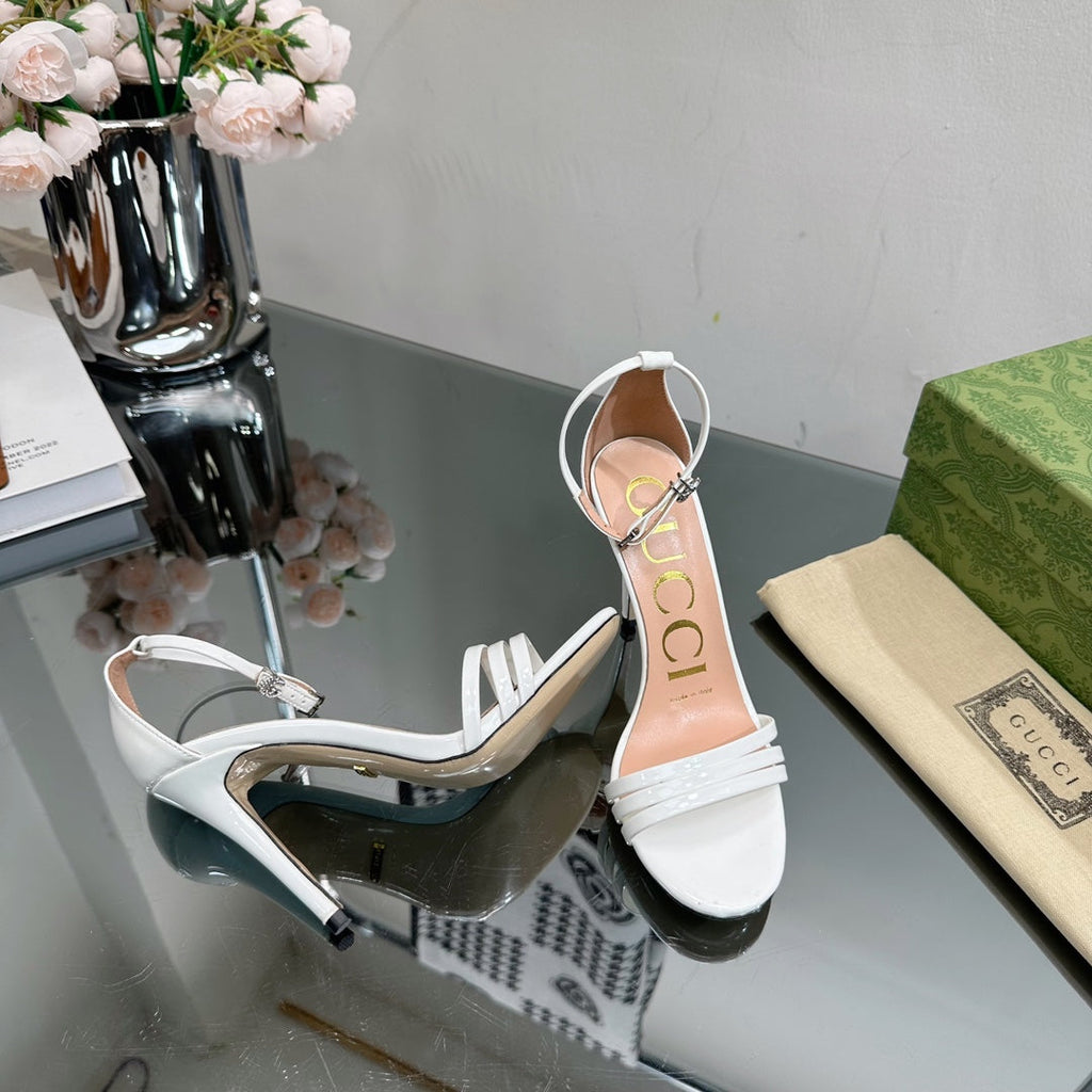 GUCCI 105 HIGH HEEL SANDAL WHITE LAMBSKIN