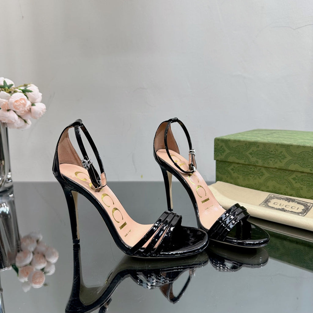 GUCCI 105 HIGH HEEL SANDAL BLACK LAMBSKIN