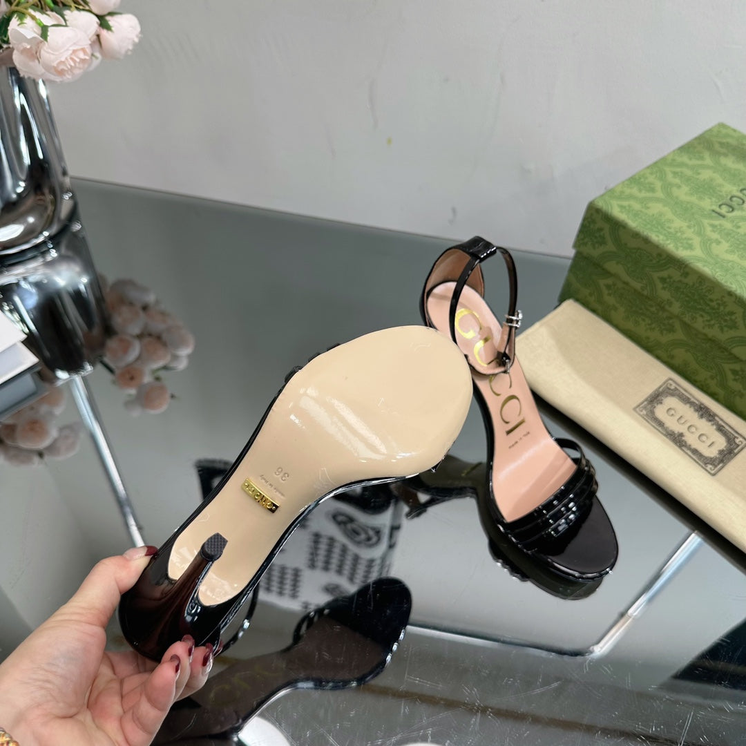 GUCCI 105 HIGH HEEL SANDAL BLACK LAMBSKIN