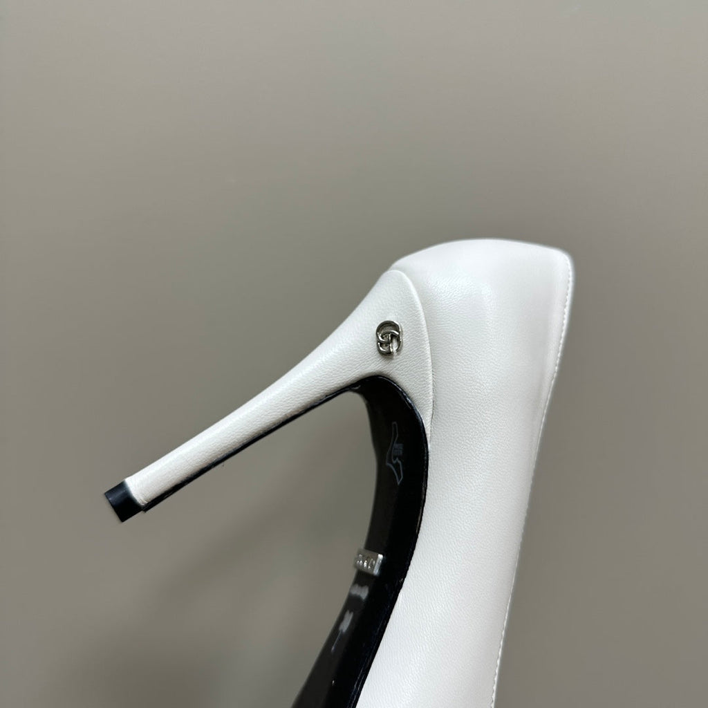 GUCCI 105 BASIC HIGH HEEL WHITE LAMBSKIN