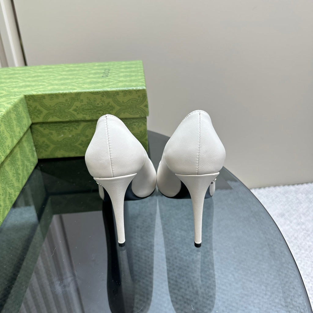 GUCCI 105 BASIC HIGH HEEL WHITE LAMBSKIN