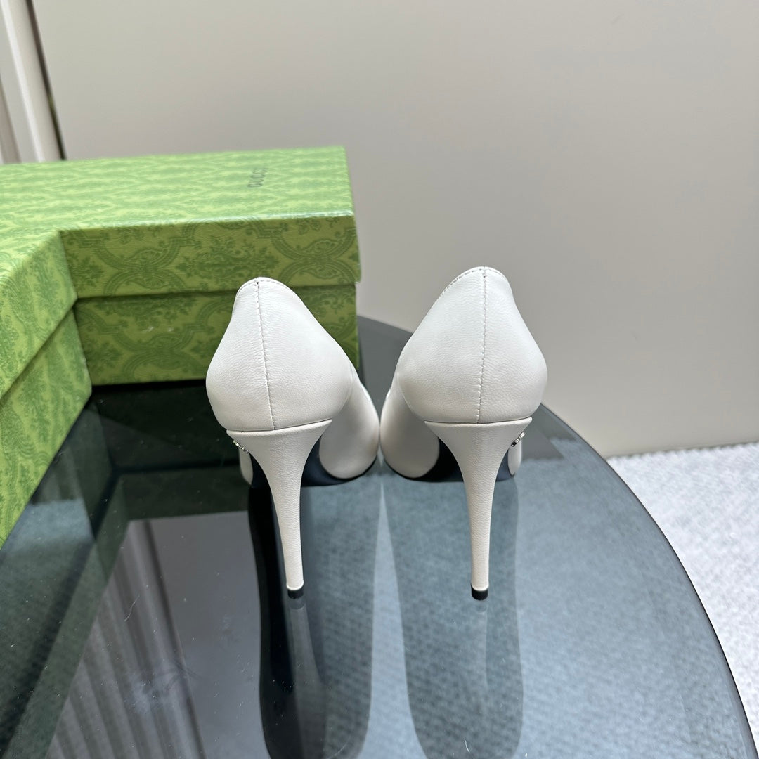 GUCCI 105 BASIC HIGH HEEL WHITE LAMBSKIN