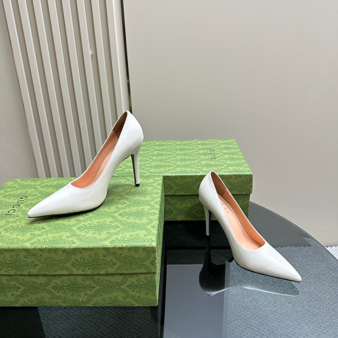 GUCCI 105 BASIC HIGH HEEL WHITE LAMBSKIN