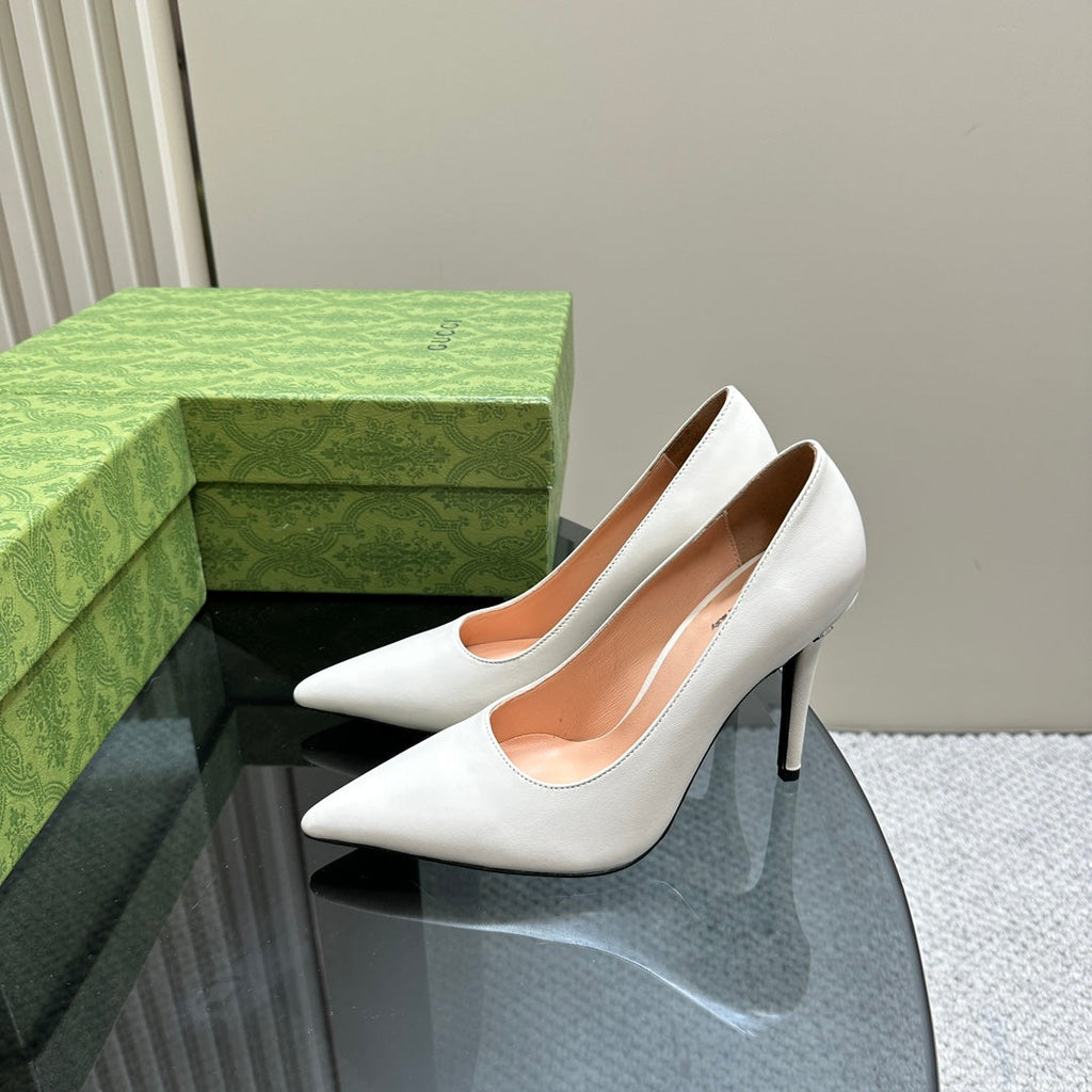 GUCCI 105 BASIC HIGH HEEL WHITE LAMBSKIN